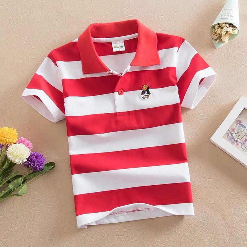 Children's Cotton Striped Lapel Polo Shirt