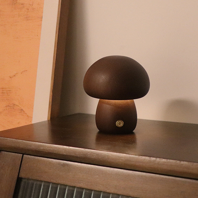 Wooden Cute Mushroom LED Night Light With Touch