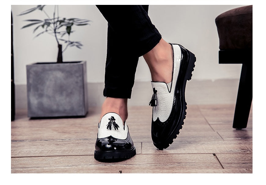 Bullock carved men's thick bottom tassel shoes