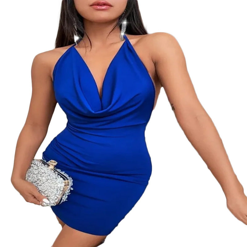 Deep V-neck Dress Temperament Sling Backless Halter Dresses