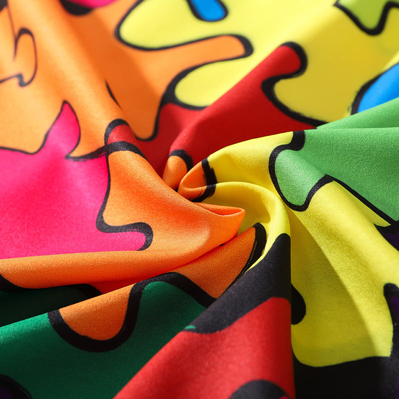 Retro Puzzle Color Print Short-sleeved Shirt