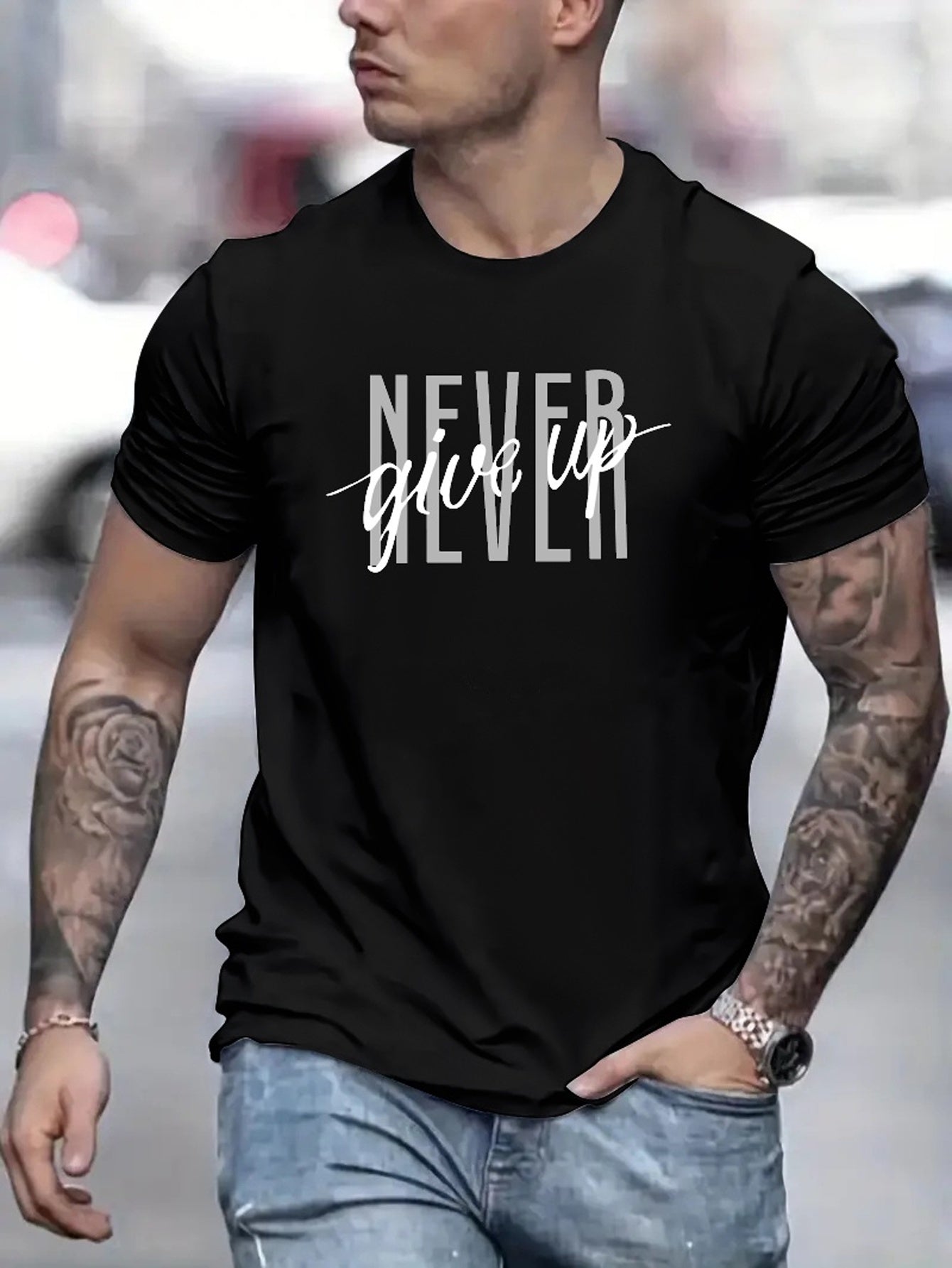 Never Give Up Printed T-shirts Men