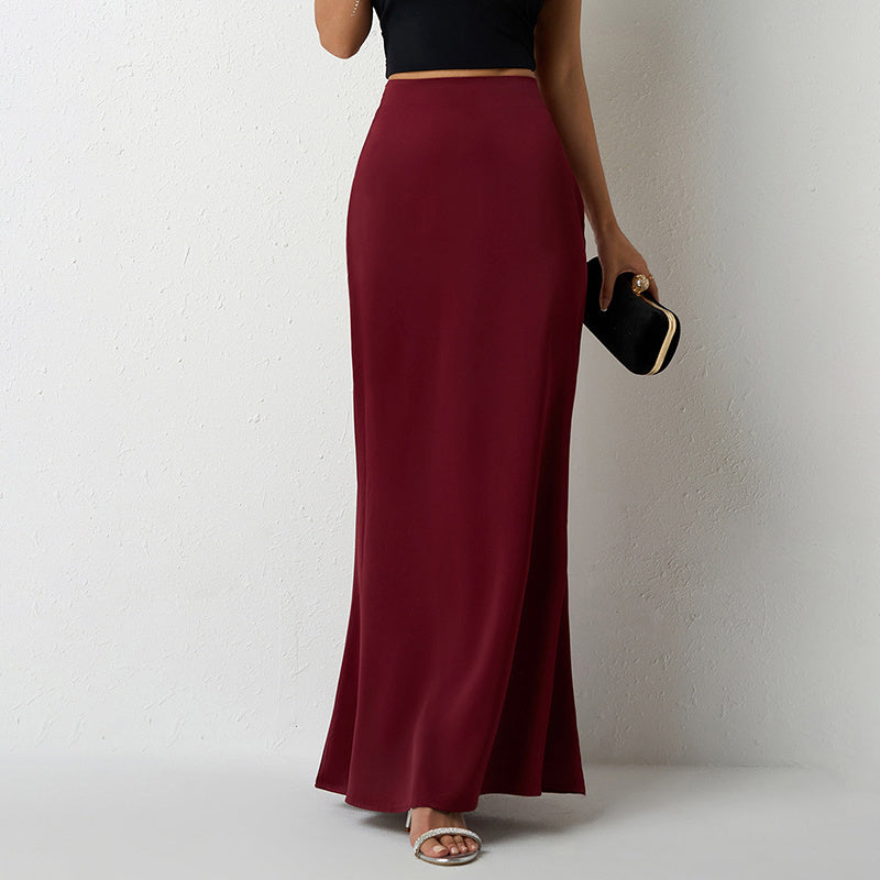 Women's Elegant Satin High Waist Flared Midi Skirt