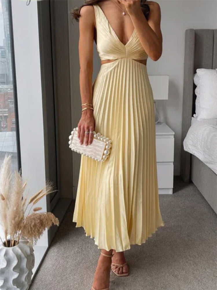 Suspender Pleated Long Dress