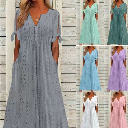 Women's Eyelet V-Neck Maxi Dress