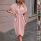 Fashion V-neck Short Sleeve Pleated Dresses