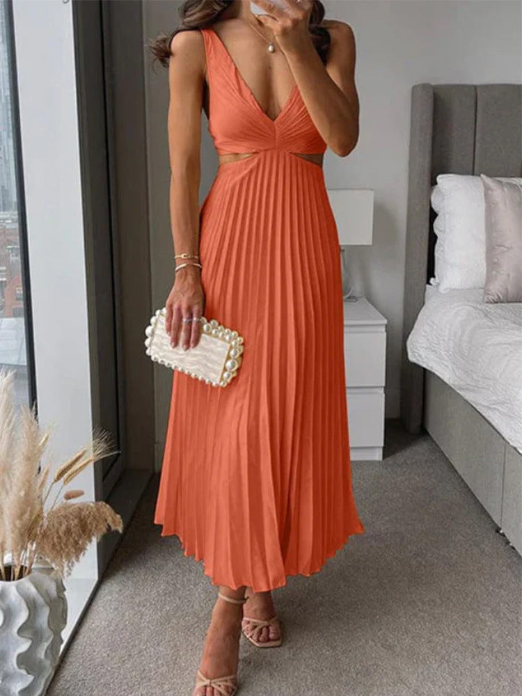 Suspender Pleated Long Dress