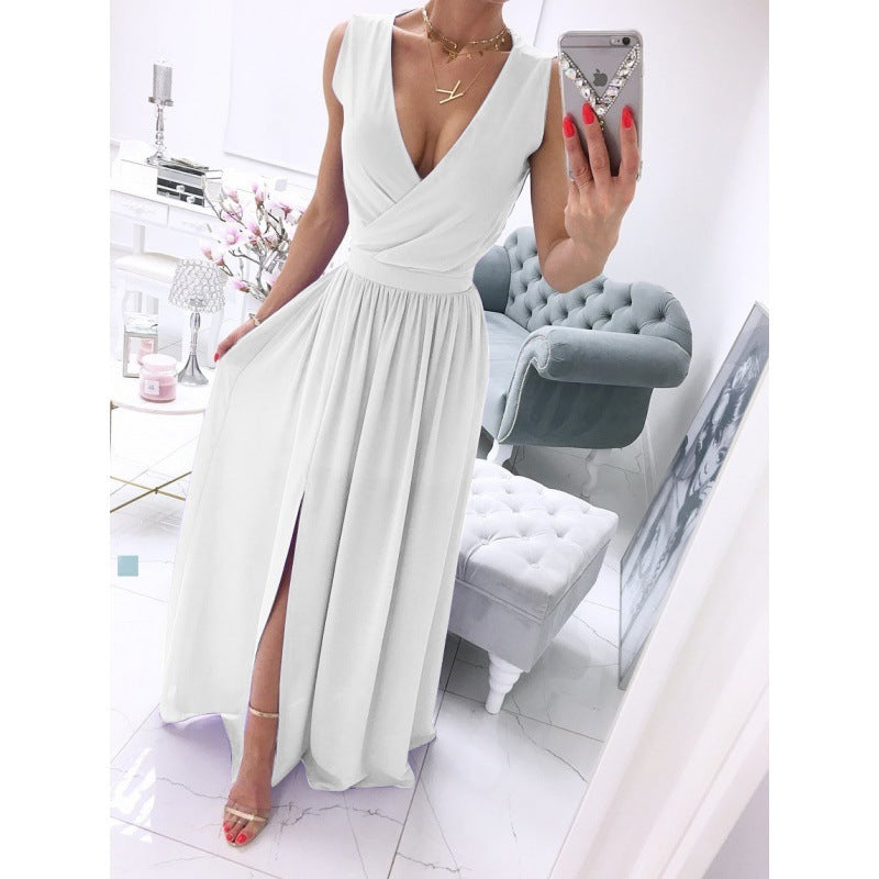V-neck Front Split Long Dress