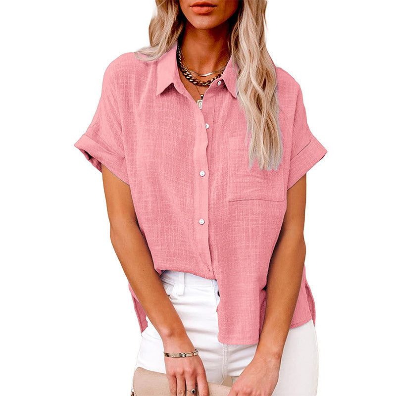 Summer Lapel Short Sleeve Shirt With Pockets