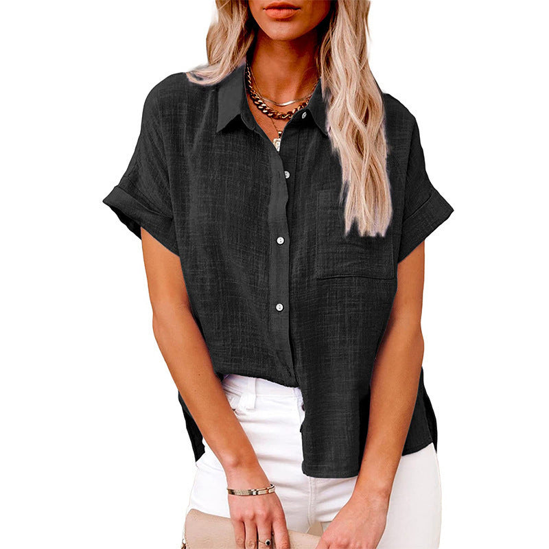 Summer Lapel Short Sleeve Shirt With Pockets