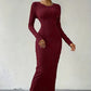 Women's Crew Neck Long Sleeve Ribbed Dress