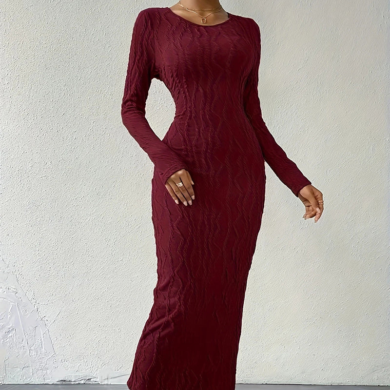 Women's Crew Neck Long Sleeve Ribbed Dress