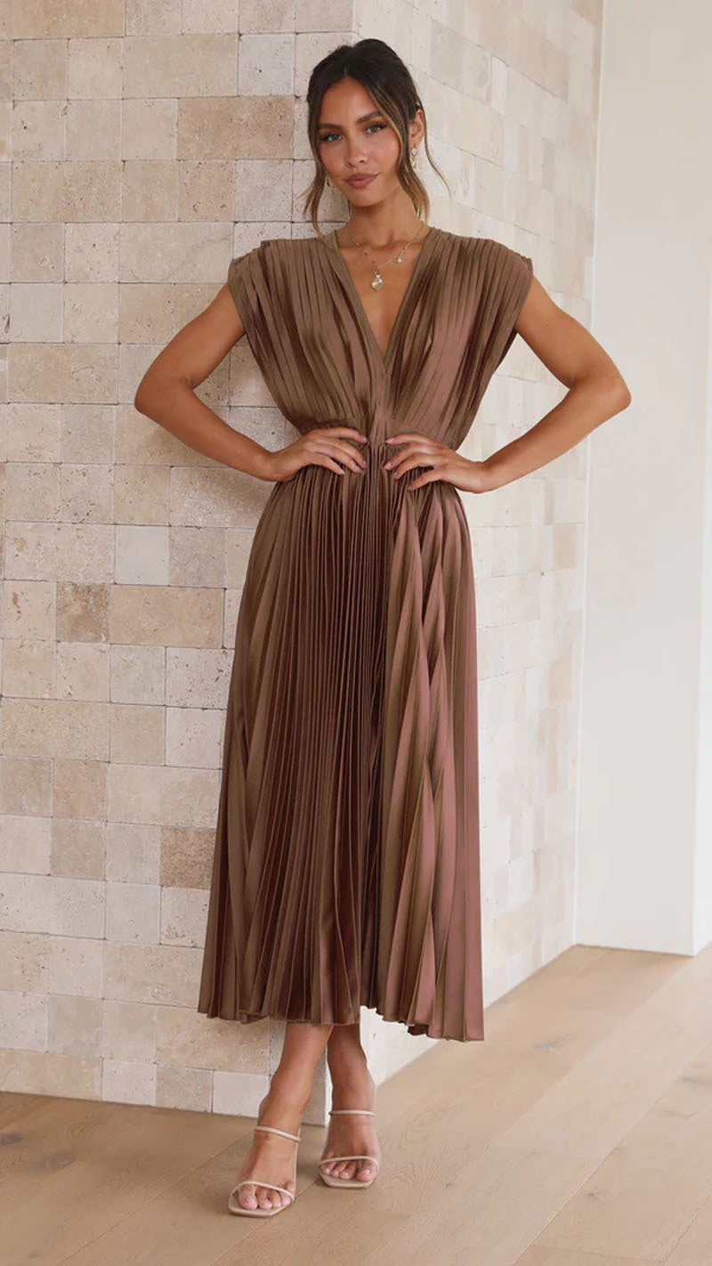 V-neck Pleated Dress