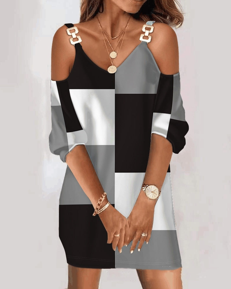 Lace V-neck Corn Velvet Off-the-shoulder Dress