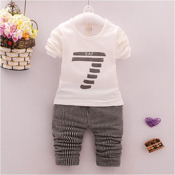 Spring and autumn new boys and girls zipper striped trousers suit