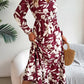 Leisure Flower Waist-controlled Long Sleeves Ruffled Dress