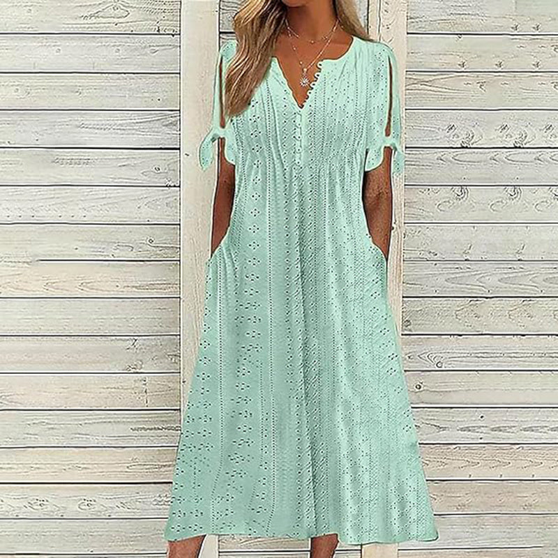 Women's Eyelet V-Neck Maxi Dress