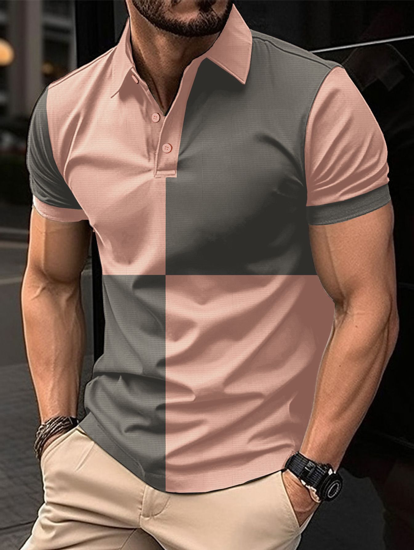 Casual Sports Short Sleeve Color Stitching Turnover Neck Polo