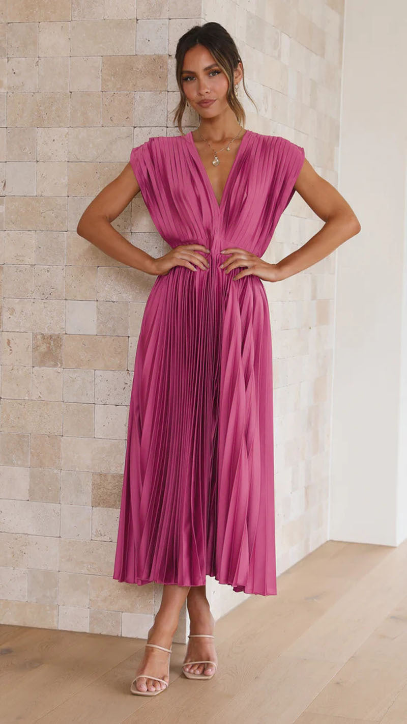 V-neck Pleated Dress