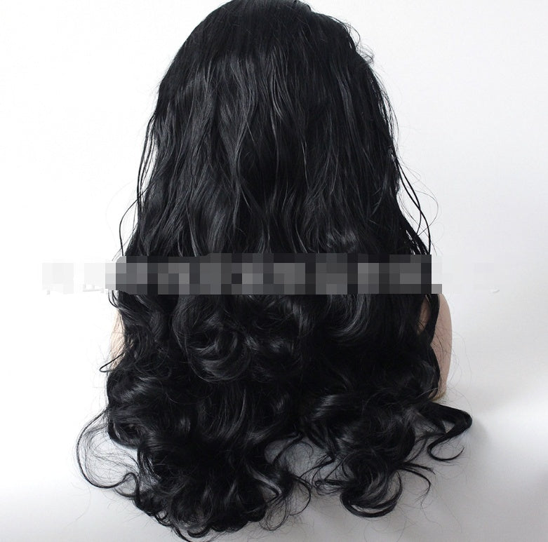 Black Big Wave Wig High-Grade Front Lace Head Cover