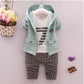 Spring and autumn new boys and girls zipper striped trousers suit