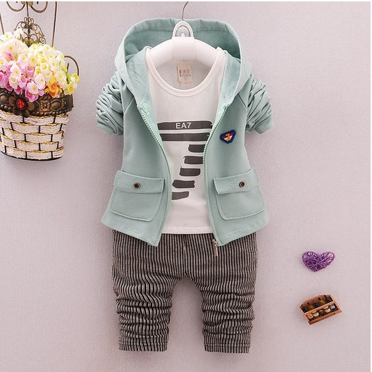 Spring and autumn new boys and girls zipper striped trousers suit