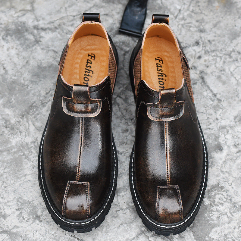 Casual men's big head leather shoes
