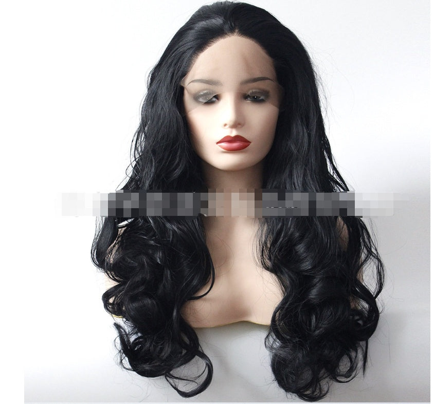 Black Big Wave Wig High-Grade Front Lace Head Cover