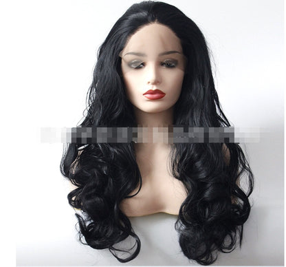 Black Big Wave Wig High-Grade Front Lace Head Cover