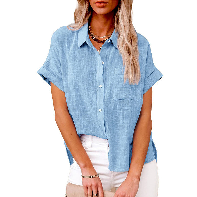 Summer Lapel Short Sleeve Shirt With Pockets