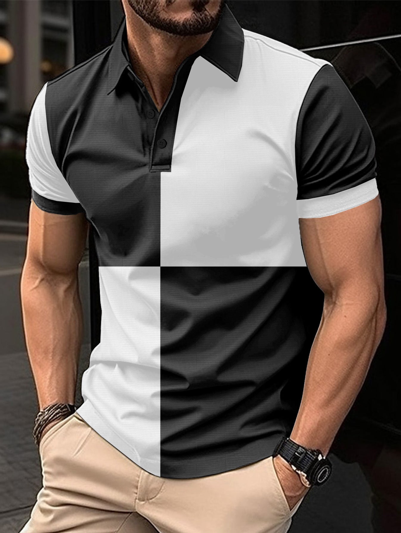 Casual Sports Short Sleeve Color Stitching Turnover Neck Polo