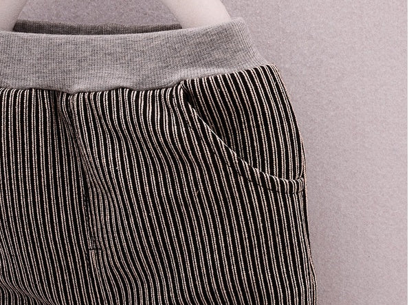 Spring and autumn new boys and girls zipper striped trousers suit