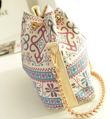 Korean Style Drawstring Handbag Handbag Shoulder Pearl Chain Bucket Bag
