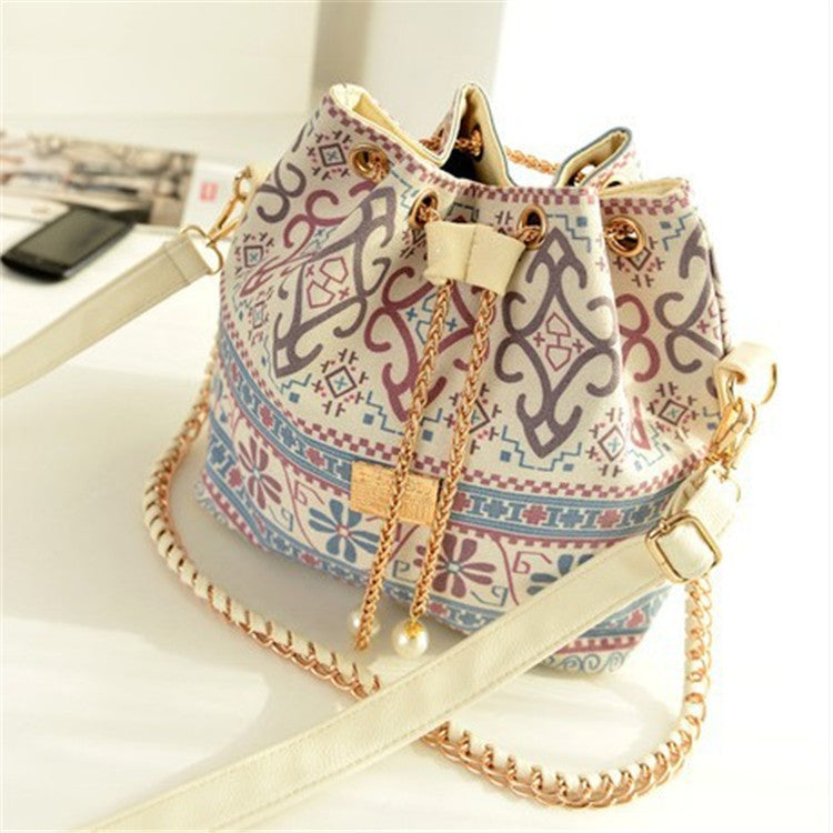 Korean Style Drawstring Handbag Handbag Shoulder Pearl Chain Bucket Bag