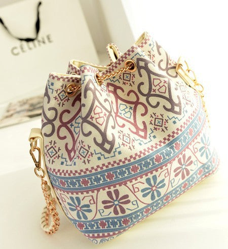 Korean Style Drawstring Handbag Handbag Shoulder Pearl Chain Bucket Bag