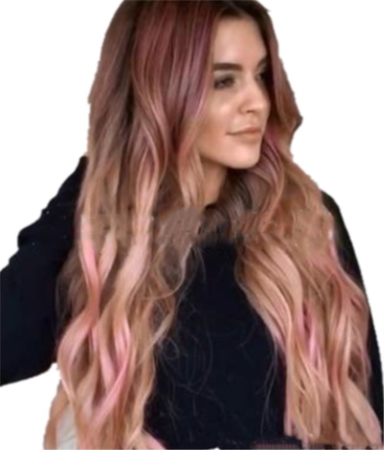 Brown Pink Big Wave Long Curly Hair