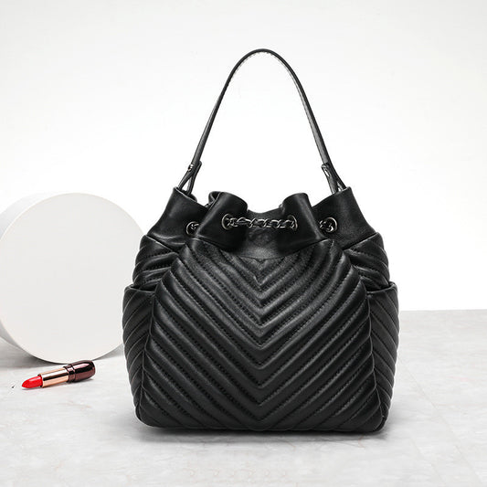Pleated Sheepskin Genuine Leather Top Handle Bag