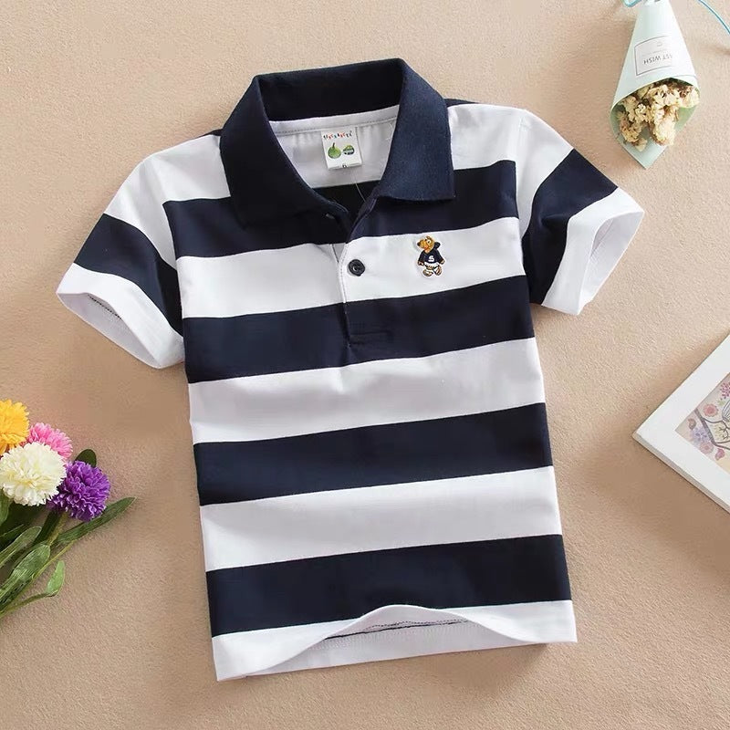 Children's Cotton Striped Lapel Polo Shirt