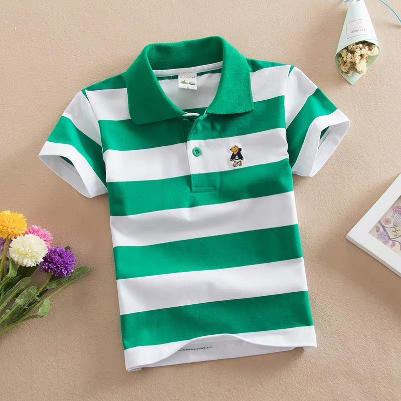 Children's Cotton Striped Lapel Polo Shirt