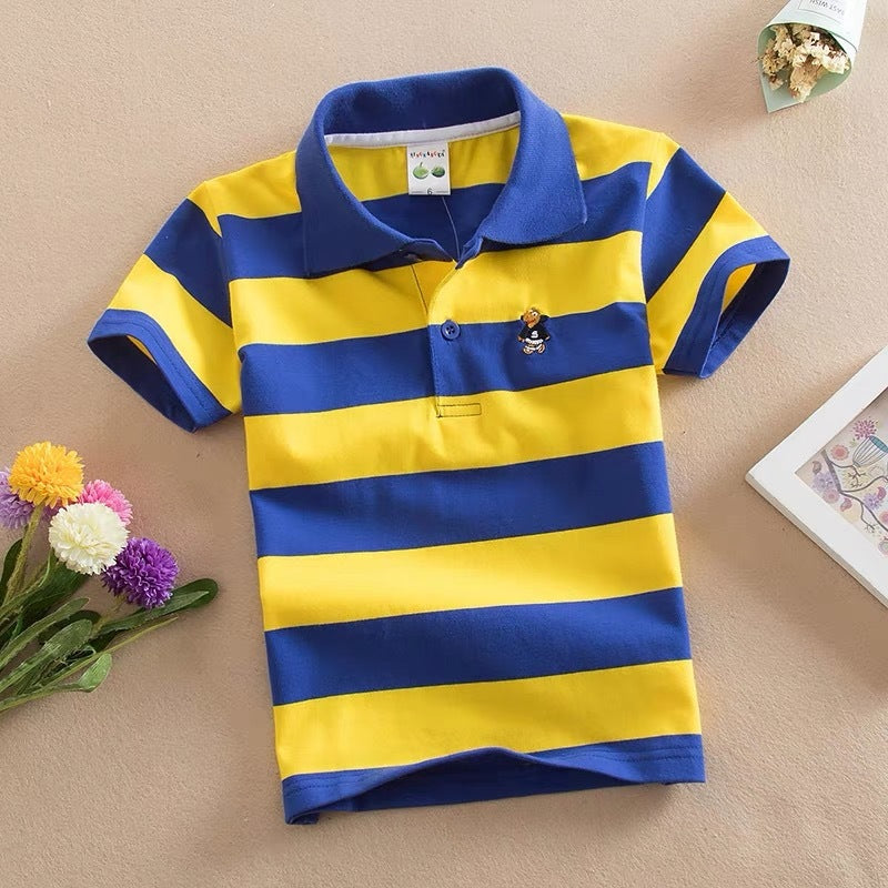 Children's Cotton Striped Lapel Polo Shirt