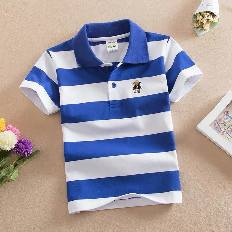 Children's Cotton Striped Lapel Polo Shirt