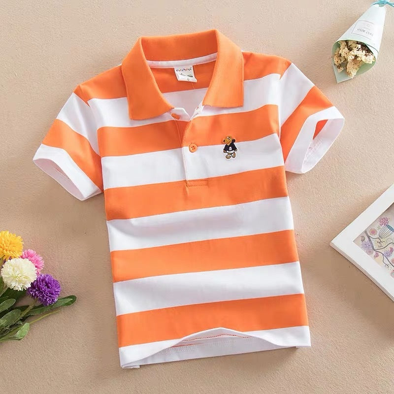 Children's Cotton Striped Lapel Polo Shirt