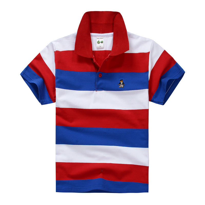 Children's Cotton Striped Lapel Polo Shirt