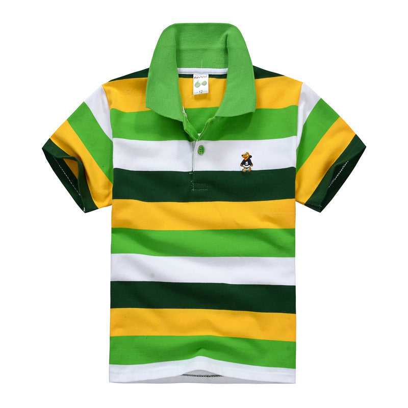 Children's Cotton Striped Lapel Polo Shirt