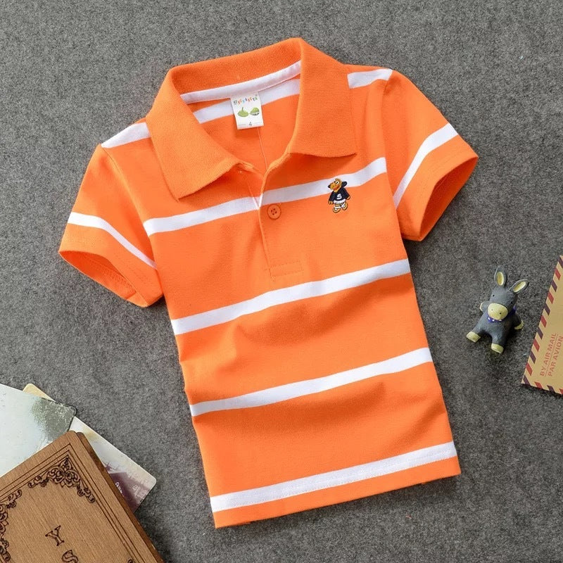 Children's Cotton Striped Lapel Polo Shirt