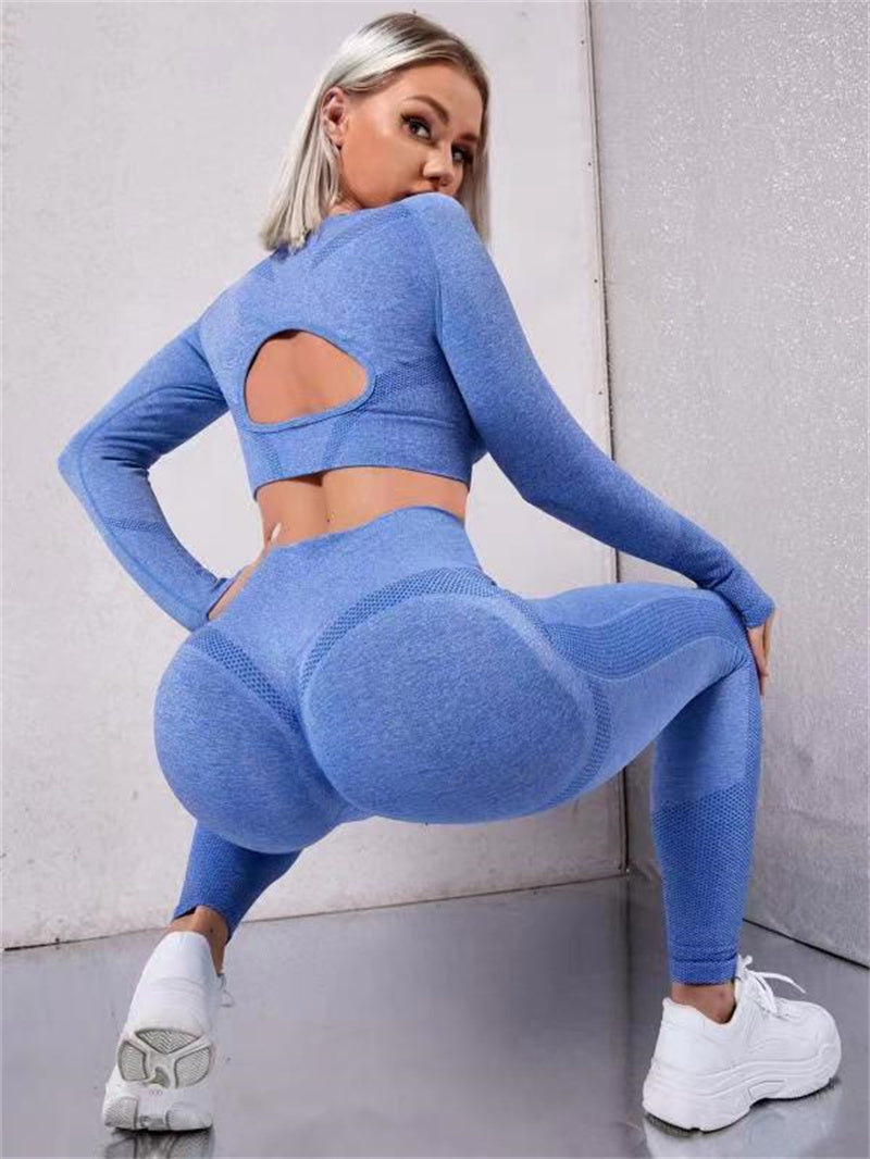 Sports Suits Long Sleeve Hollow Design Tops And Butt Lifting High Waist Seamless Fitness Leggings