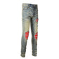 Printed Pleated Elastic Light Colored Jeans For Men