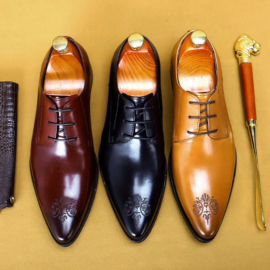Men's Breathable Leather Pointed Carved Business Formal Shoes