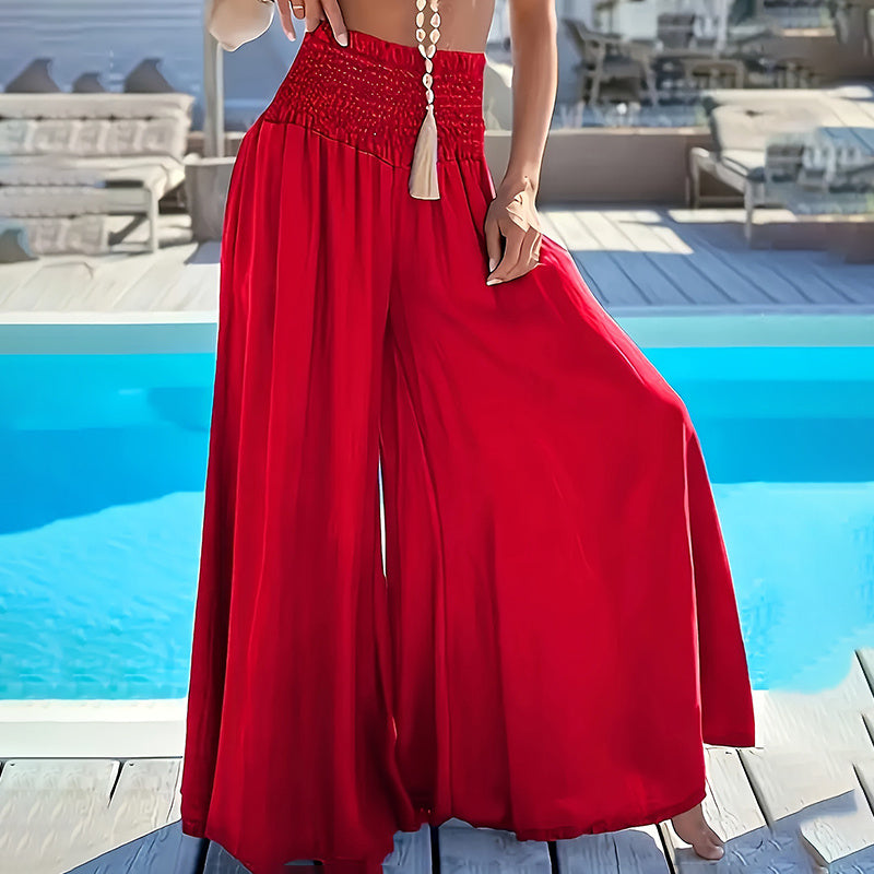 Long Pants High Waist Wide Leg Stretchy Loose Fit Casual Trousers