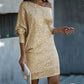 Fashion Oblique Shoulder Sequins Dress